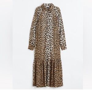 H&M Leopard Animal Print Shirt Midi Dress